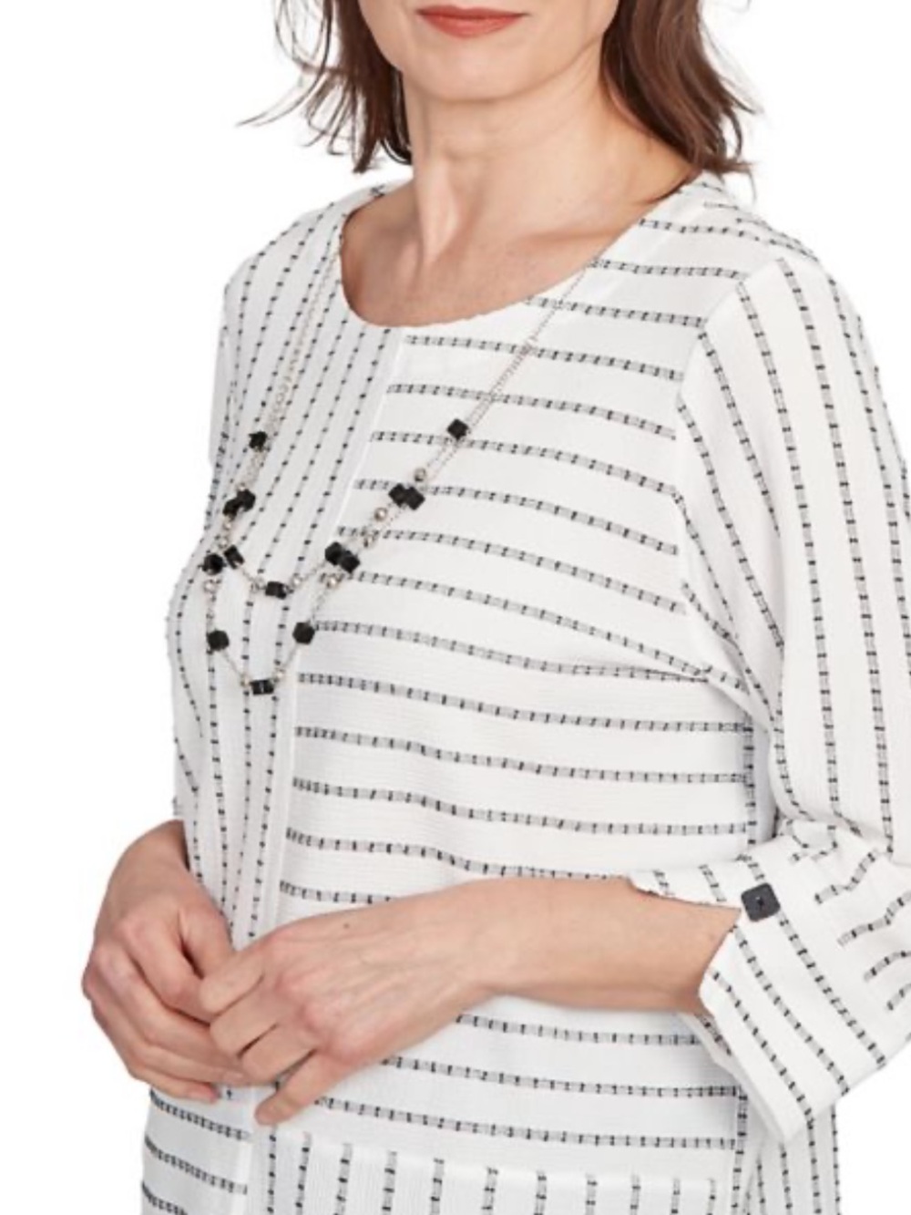 NWT Alfred Dunner Spliced Jacquard Striped Top with attached necklace